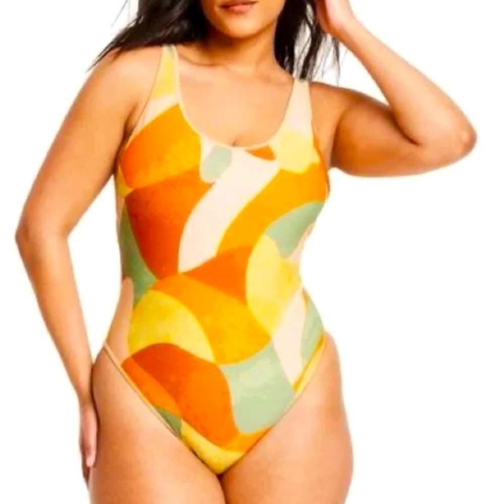 Fe Noel x Target swimsuit Mixed Paint Print High Leg Cheeky Swimsuit Orange 4X